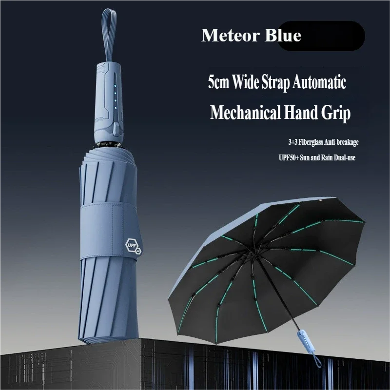 Guarda-chuva Azul Marinho 10k Totalmente Automático À Prova De Vento, Espesso E Reforçado.