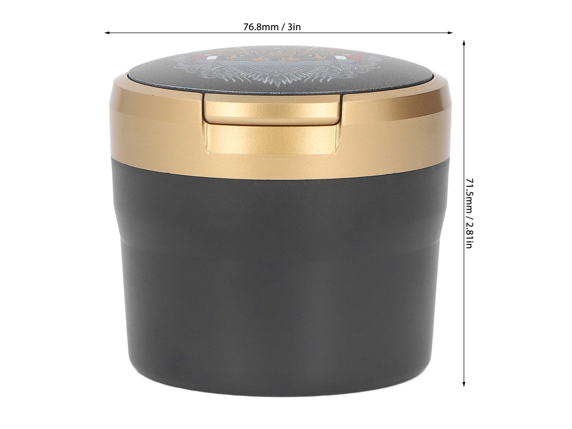 Cinzeiro para Carro com Tampa Luz Led Portátil Sem Fumo Veículo Viagem Ouro Águia