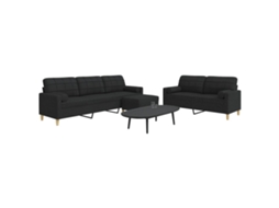 Vidaxl 3 Pcs Conjunto De Sofás C/ Almofadas/apoio Pés Tecido Preto