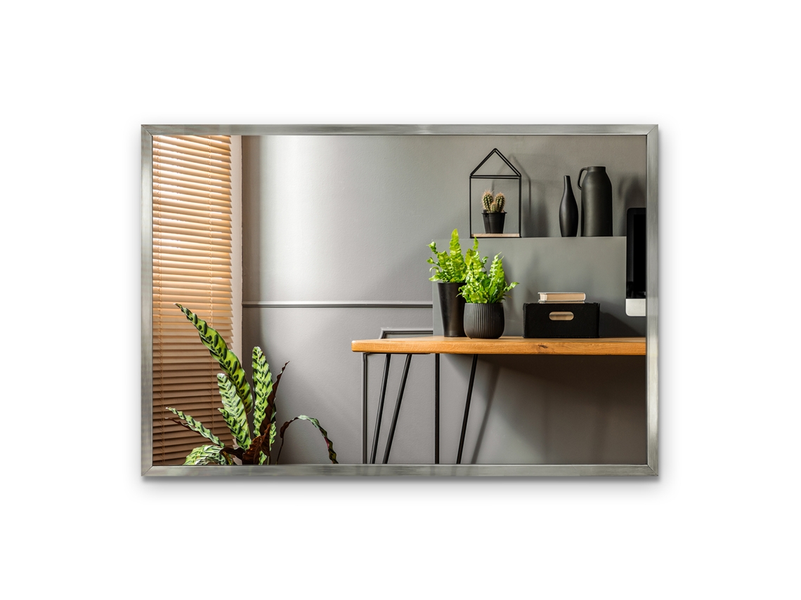 Espelho De Parede Minimalista Com Moldura Prateada (63x43 Cm)
