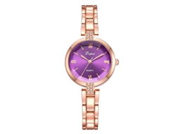 Relógio de Pulso Feminino de Quartzo com Pulseira de Aço e Strass Rosa Roxo
