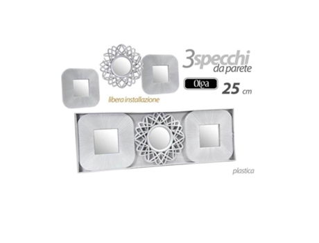 Conjunto de 3 Espelhos Decorativos de Parede 25cm Plástico 813030