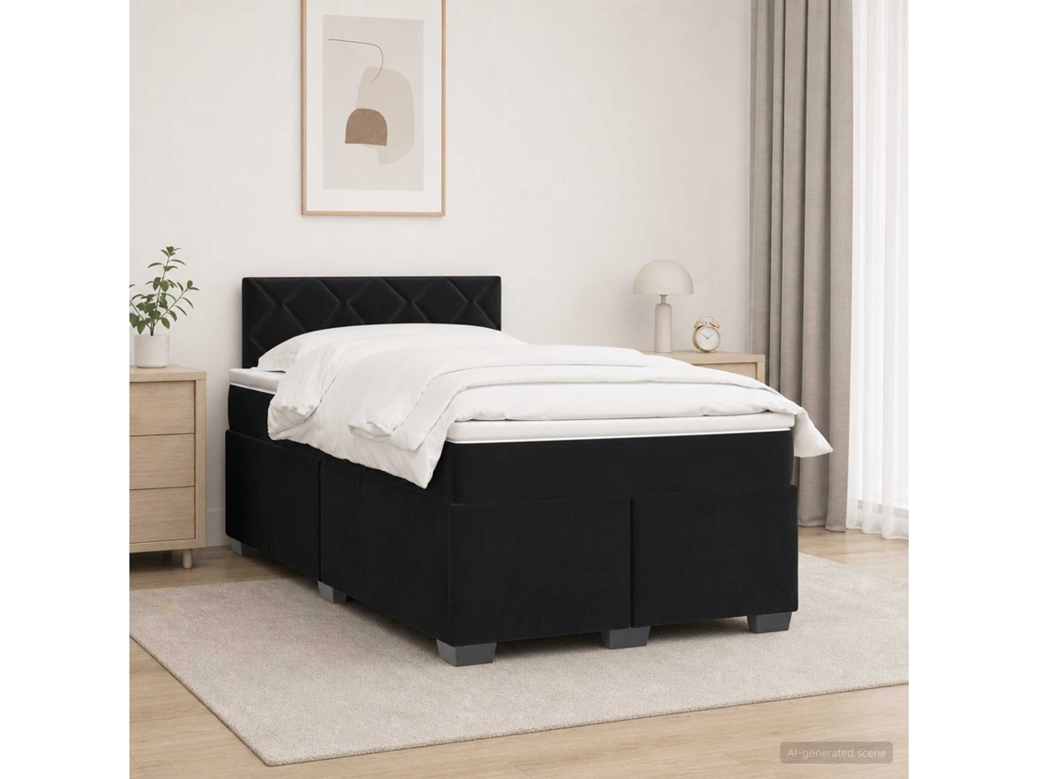 Vidaxl Cama Box Spring Com Colchão Preto 120 X 200 Cm Veludo