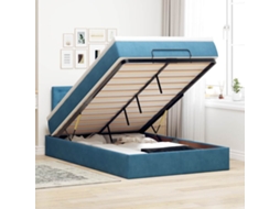 Estrutura Cama Otomana Colchão 120x200cm Veludo Azul Escuro