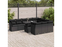 Vidaxl 11 Pcs Conjunto Sofás De Jardim C/ Almofadões Vime Pe Preto