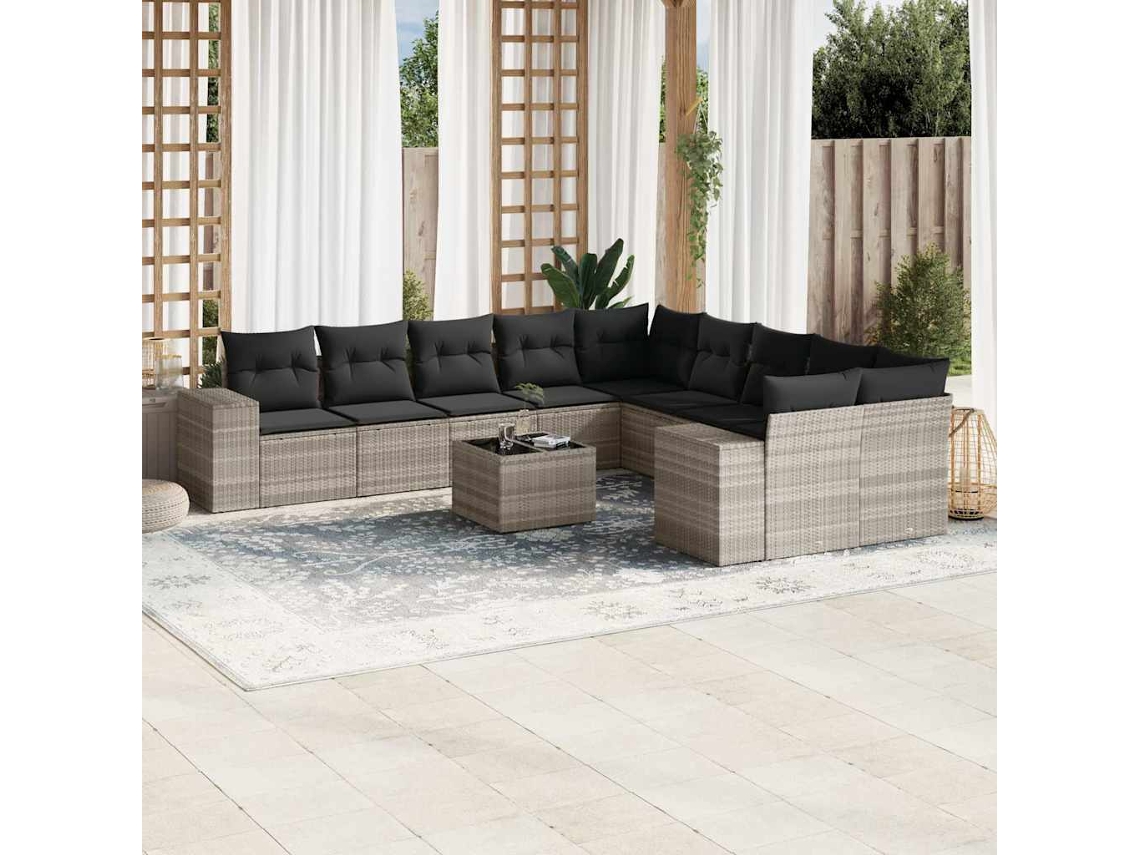 Conjunto de 11 Sofás de Jardim com Almofadões Vime Pe Cinzento MAISON EXCLUSIVE