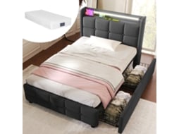 Cama 90x200 Cinza Com Led Usb E Colchão