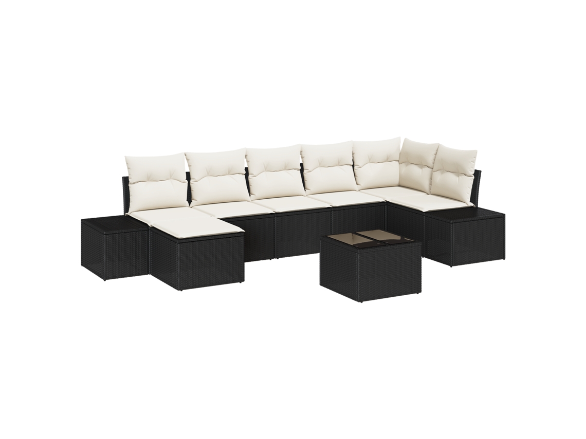 Conjunto 8 Seccional Para Exteriores Vidaxl Preto Vime Pe (55 X 55 X 37 Cm)