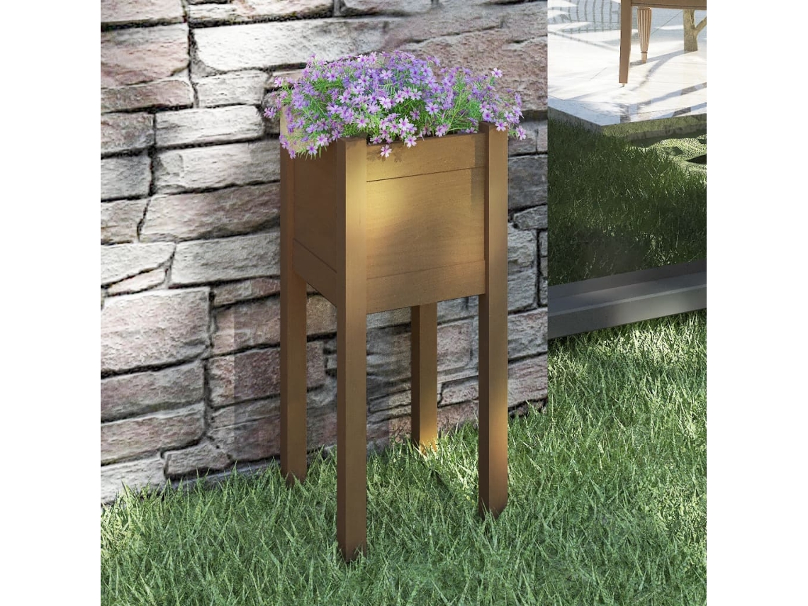 Vidaxl Vaso/floreira De Jardim 31x31x70 Cm Pinho Maciço Castanho-mel