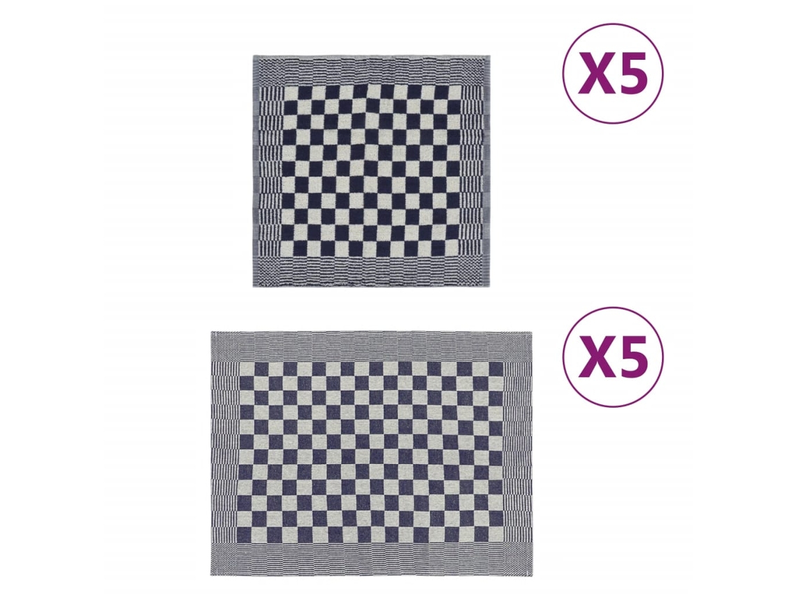 Vidaxl Conjunto De Panos De Cozinha 10 Pcs Algodão Azul E Branco