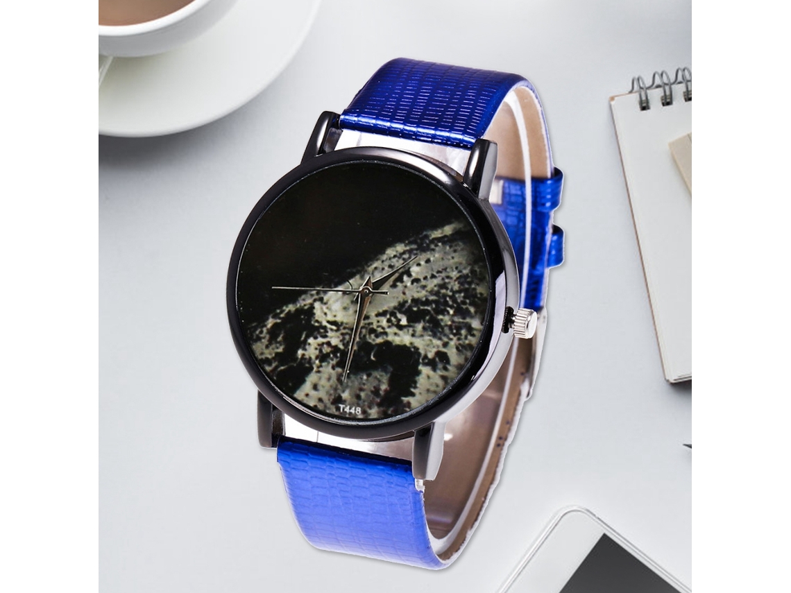 Relógio feminino analógico de quartzo com pulseira de PU, presente moderno para estudantes (azul)