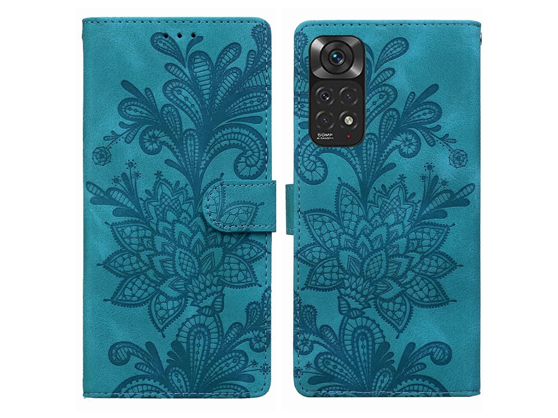 Capa De Celular De Pu Com Fivela Magnética E Estampa Floral De Renda E Alça De Pulso