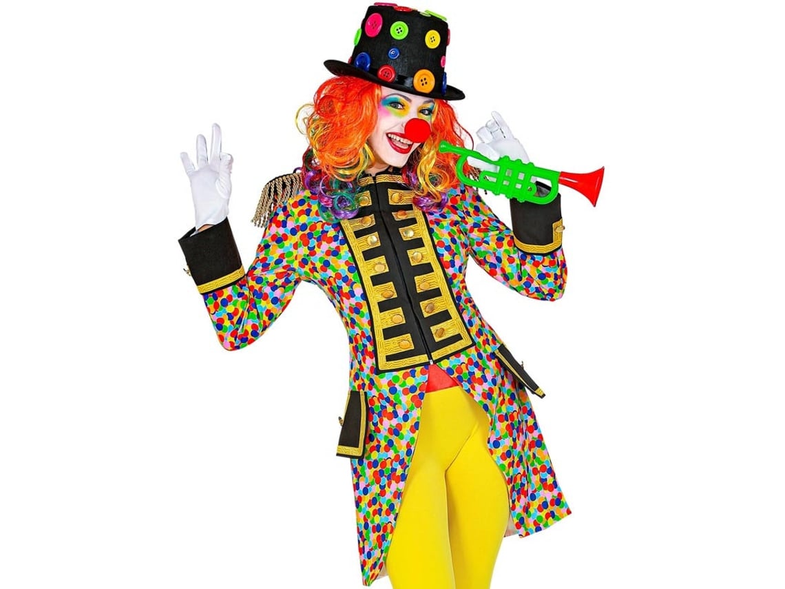 Fato de carnaval ou fraque com bolinhas multicoloridas para mulher