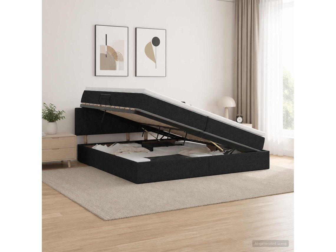 Vidaxl Cama De Armazenamento Led Com Colchão Preto 200 X 200 Cm Tecido