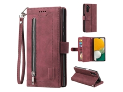 Capa Para Samsung Galaxy A26 5g Em Couro Pu Com Zíper, Carteira Com 9 Compartimentos Para Cartão, Cor Vinho Bordô