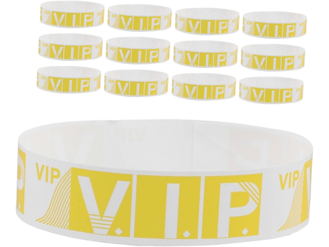 100 pulseiras de papel sintético para eventos e shows, resistentes, invioláveis, amarelas, ideais para festas e