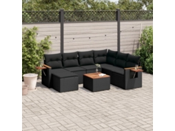 Vidaxl 8 Pcs Conjunto Sofás De Jardim Com Almofadões Vime Pe Preto