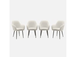 Cadeira Em Tecido Bouclé Com Pés Em Metal, Set De 4, Boucle Branco