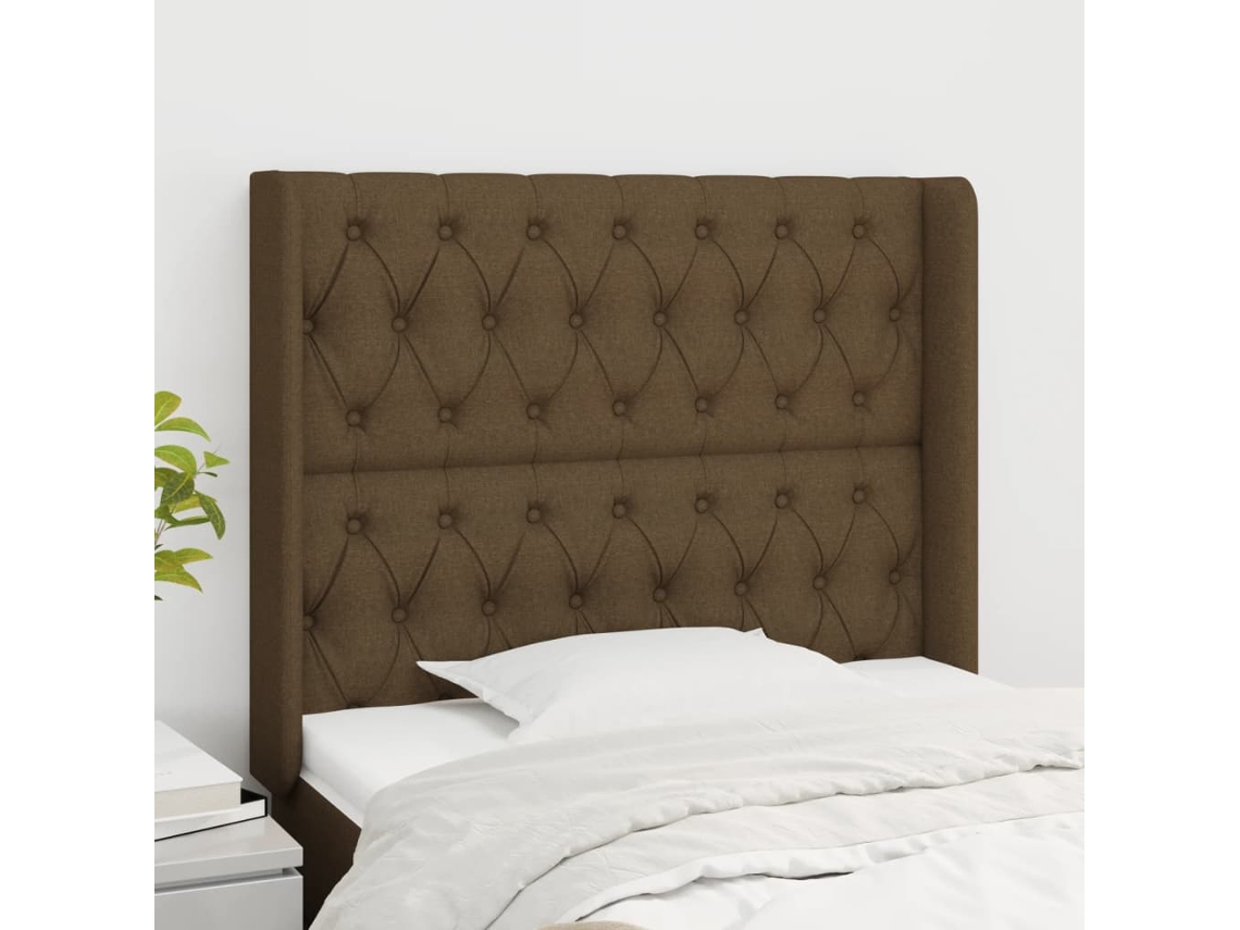 Vidaxl Cabeceira Cama C/ Abas Tecido 93x16x118/128 Cm Castanho-escuro