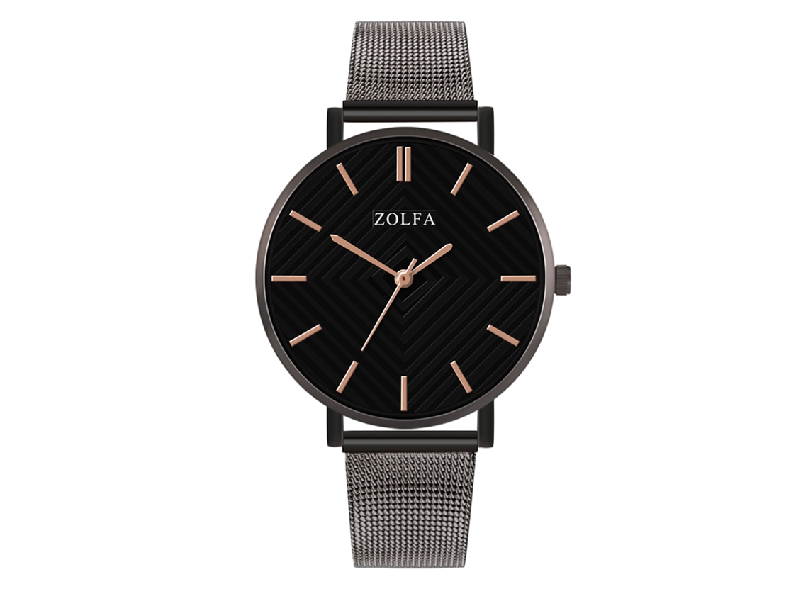 Relógio de quartzo unissex com pulseira de malha Zhoulianfa, mostrador de cor sólida, estilo casual (prateado e preto)