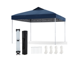 Tenda Dobrável com Fecho Central e Pegas para Empurrar COSTWAY 2,95 X 2,95 M Tecido Oxford Azul