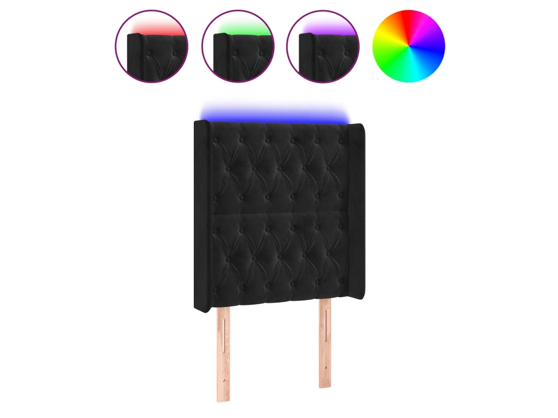 Led Headboard, Led Headboards Vidaxl Preto Veludo (83 X 16 X 118/128 Cm)