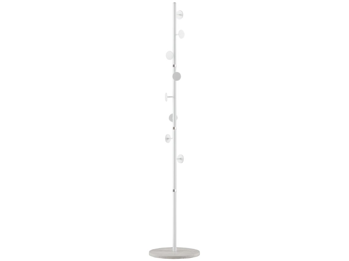 Cabideiro Em Aço Com 8 Ganchos E Base Redonda De Mármore 35x35x170 Cm Branca Sofisticada