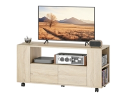 Móvel de TV com rodas, 102x34,5x48,5 cm, com 2 gavetas e prateleiras ajustáveis, até 42 polegadas S/MARCA