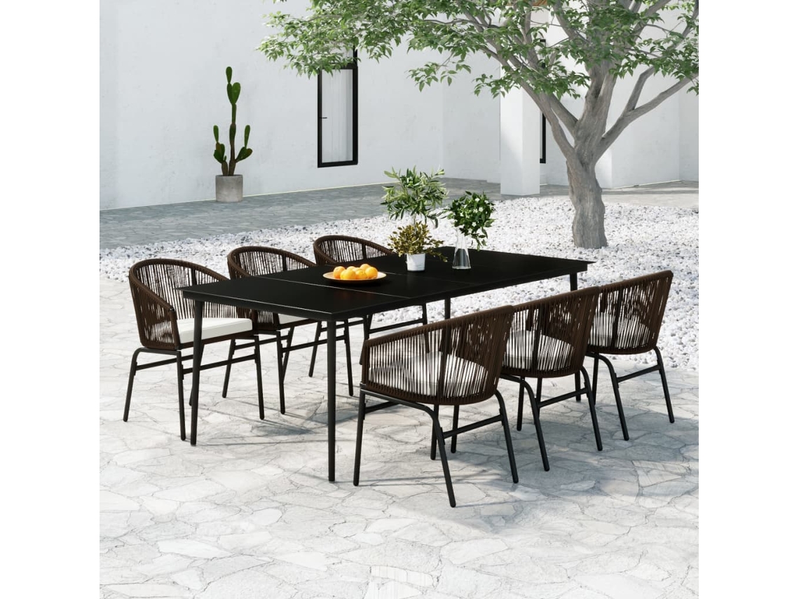 Vidaxl 7 Pcs Conjunto De Jantar Para Jardim Castanho