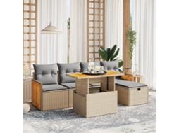 Vidaxl 6 Pcs Conjunto De Sofás P/ Jardim Com Almofadões Vime Pe Bege