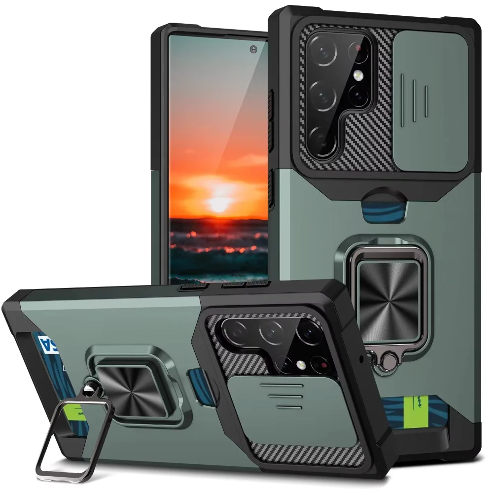 (verde, Galaxy S21 5g) Capa Protetora Resistente A Impactos Com Compartimento Para Cartão Sim E Suporte Magnético Em Forma De Anel.
