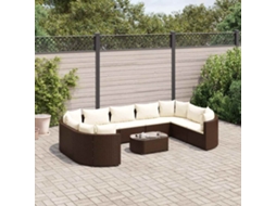 Conjunto 10 Peças Sofás De Jardim Com Almofadões Vime Pe Marrom Dkd Home Decor