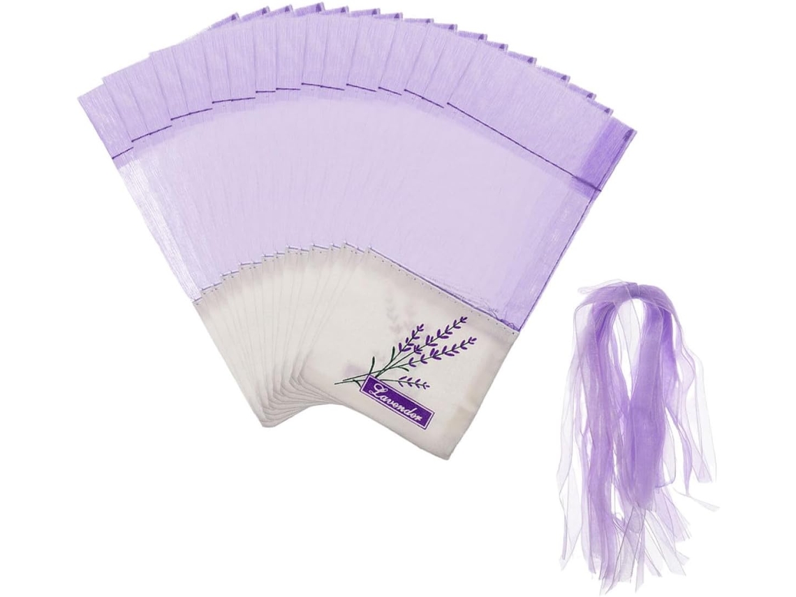 Pacote Com 50 Sachês Vazios De Algodão Roxo Com Aroma De Lavanda, Embalagem Compacta E Elegante.