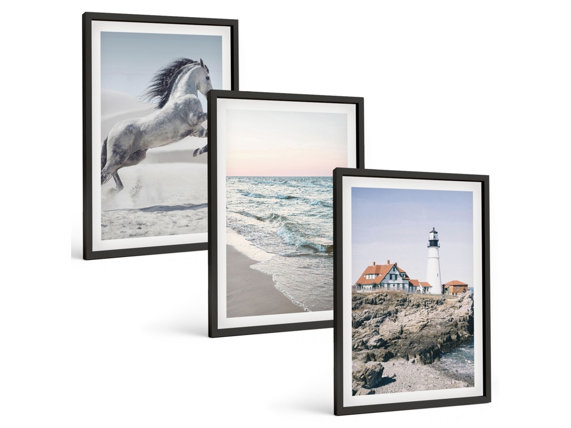 Conjunto De Pinturas Cavalos, Praia, Farol, Ondas Espelharte (3 Peças 40x60 Cm)