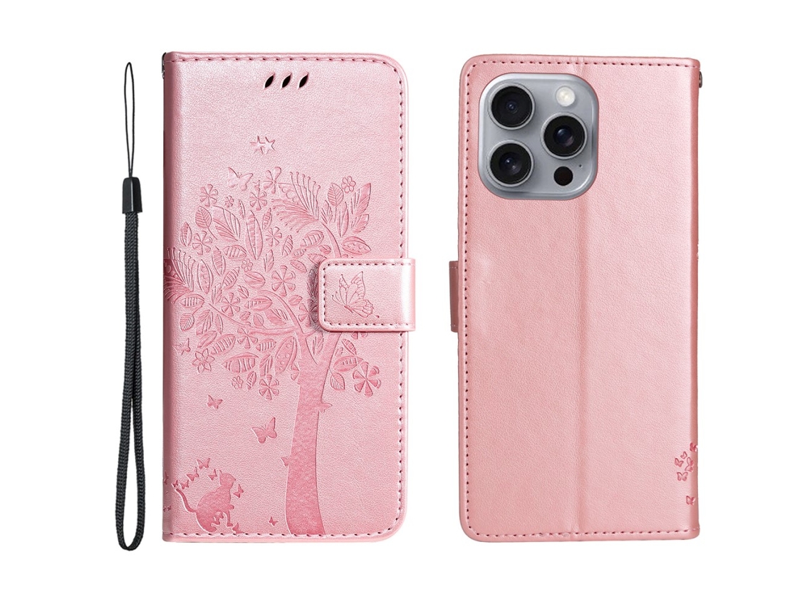 Capa Em Couro Pu, Para Iphone 16 Pro Max - Ouro Rosa