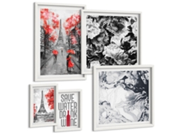 Um Conjunto De Imagens Decorativas Em Uma Moldura Torre Eiffel, Pinturas Cinza Moldura Branca Pinturas De Quarto Espelharte (conjunto De 5 Imagens)