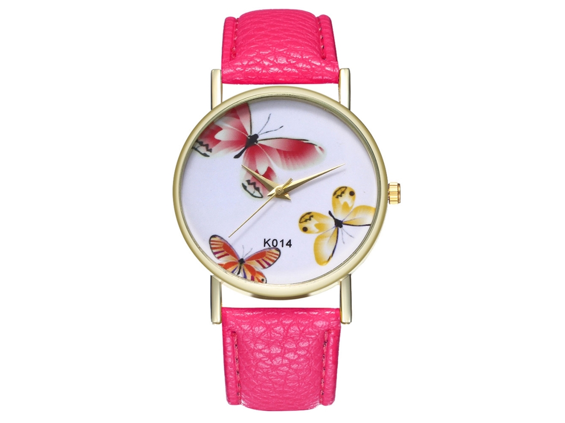 Relógio masculino Zhoulianfa, analógico, de quartzo, com pulseira de couro PU (rosa e vermelho)