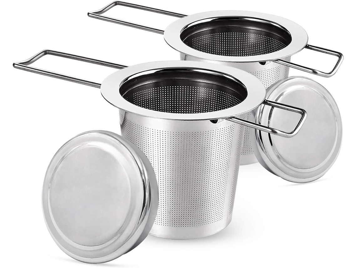 Conjunto De 2 Infusores De Chá, Aço Inoxidável Com Cabo Dobrável Extensível E Tampa