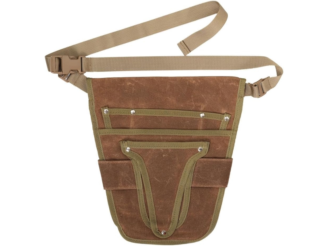 Bolsa de ferramentas de cintura em lona, cinto de trabalho com cinco camadas ajustáveis e diversos bolsos, bolsa de armazenamento
