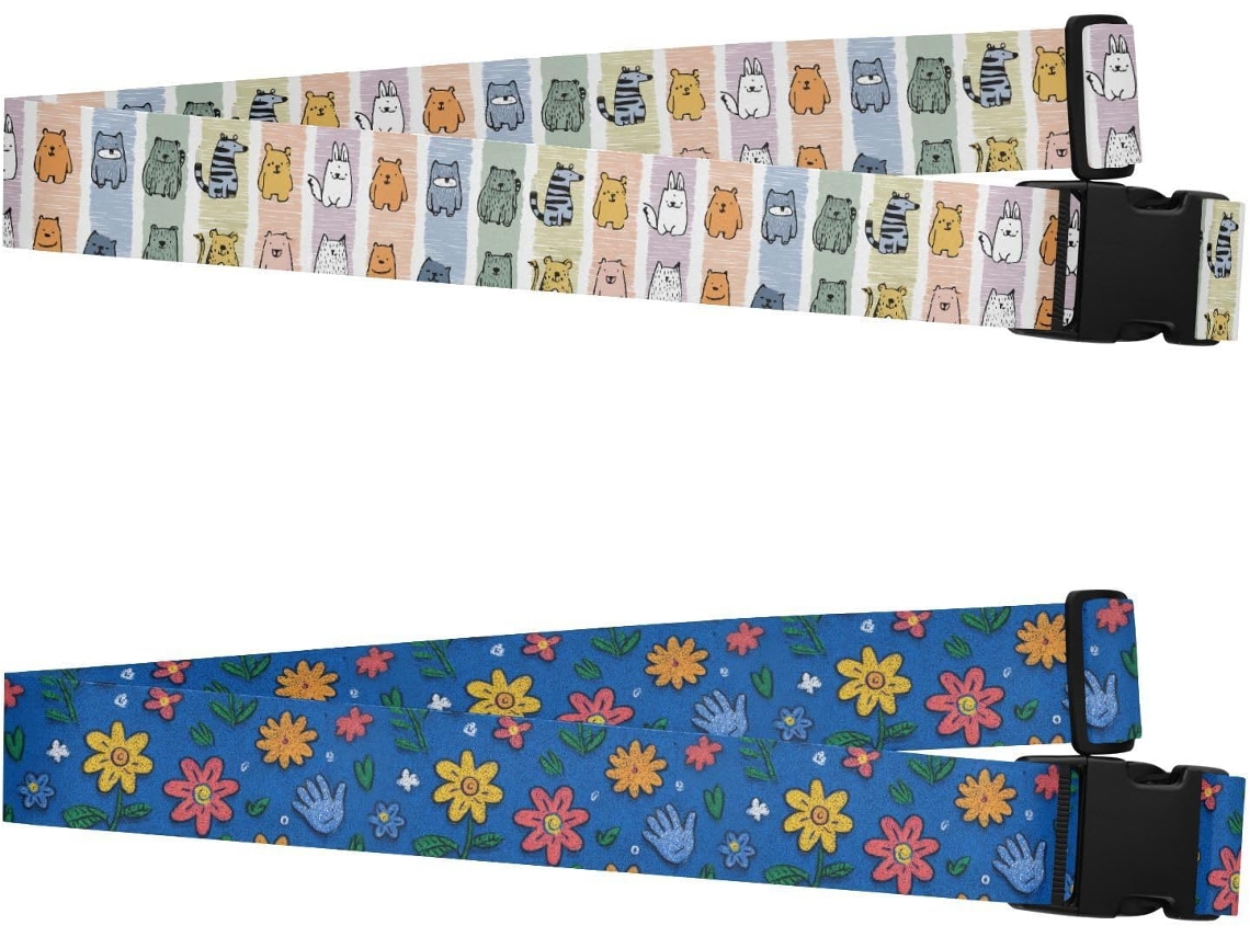 Conjunto De 2 Alças Bagagem Com Estampa Animais Listrados, Coloridas E Charmosas Resistentes Ajustáveis, Ideais