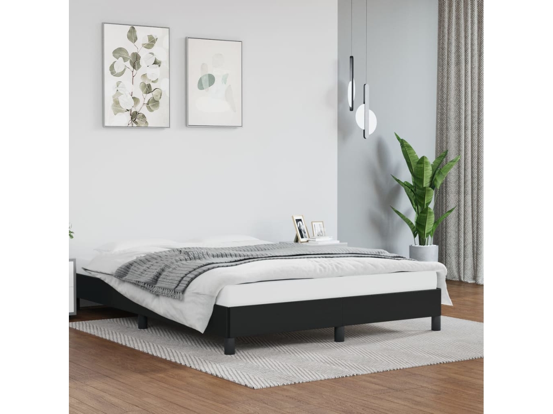 Vidaxl Estrutura De Cama 140x190 Cm Couro Artificial Preto