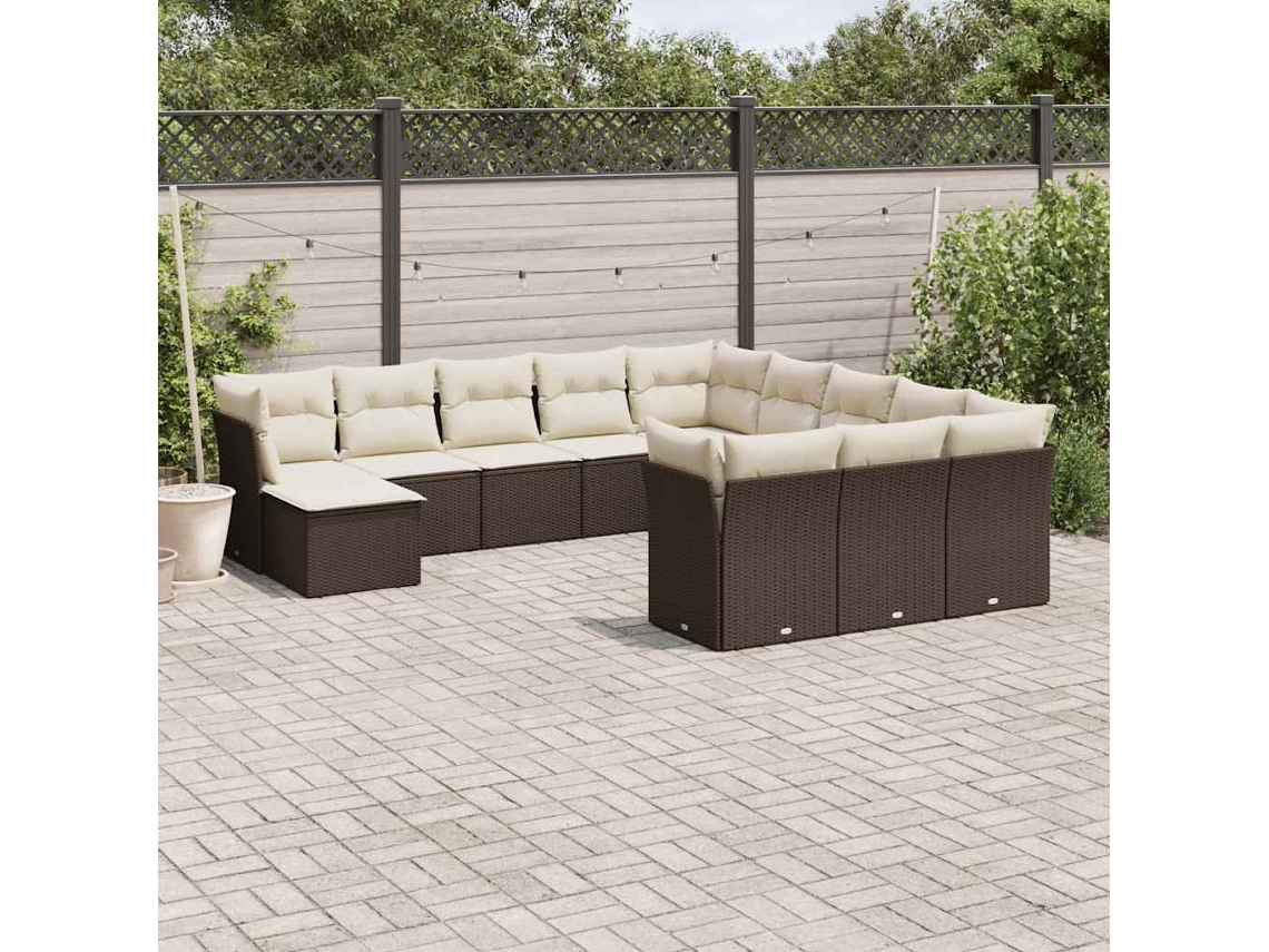Vidaxl 12 Pcs Conjunto De Sofás Jardim Com Almofadões Vime Pe Castanho