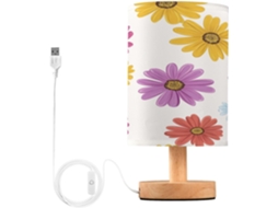 Abajur De Cabeceira Floral Colorido Para Quarto, Abajur De Cabeceira Led, Luminária De Leitura Com Cúpula Tecido, Base