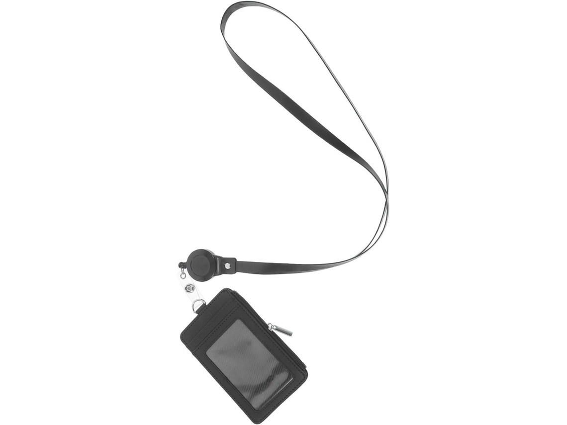 Cordão Preto Em Pu Com Estrutura Integrada E Clipe Giratório De 360° Crachá, Ideal Ambientes De Trabalho