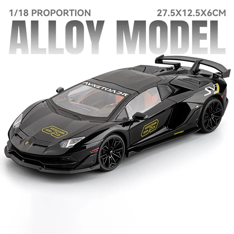 (svj63 Preto) Miniatura De Carro Em Escala 1:18 Com Efeitos De Som E Luz, Supercarro