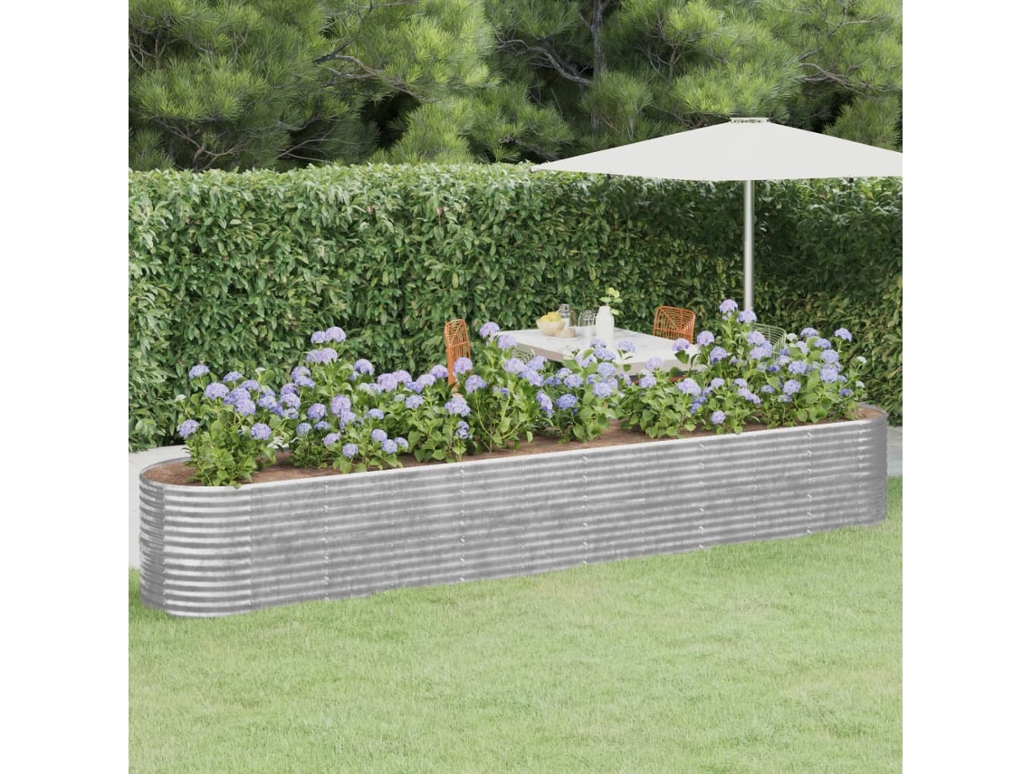 Canteiro Elevado | Vaso De Jardim | Floreira Jardim 440x80x68cm Aço Revestido A Pó Prateado Wsd765912 Lovely Home