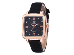 Reloj De Cuarzo Con Correa De Cuero Pu Moda Dial Cuadrado Para Mujer (negro)