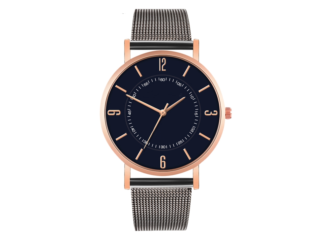 Reloj De Moda Para Parejas Con Correa De Malla Dial Redondo Cuarzo (8)