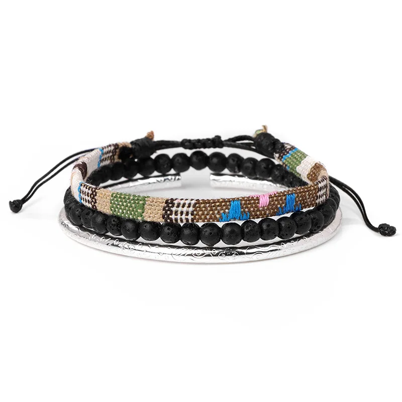 Pulseira Tecida À Mão com Pedras Vulcânicas Coloridas em Combinação de Lava. MDUG