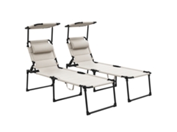 Conjunto De 2 Espreguiçadeiras Dobráveis Com Conforto Extra, Encosto Ajustável E Toldo Com Múltiplas Posições, Cor Creme.